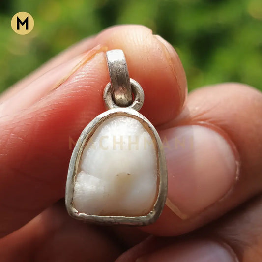 White Machmani Stone in Silver Pendant